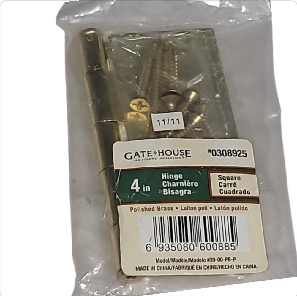 Gate House 4 inch Mortise Door Hinge Square Corner Polished Brass #0308925 NIP